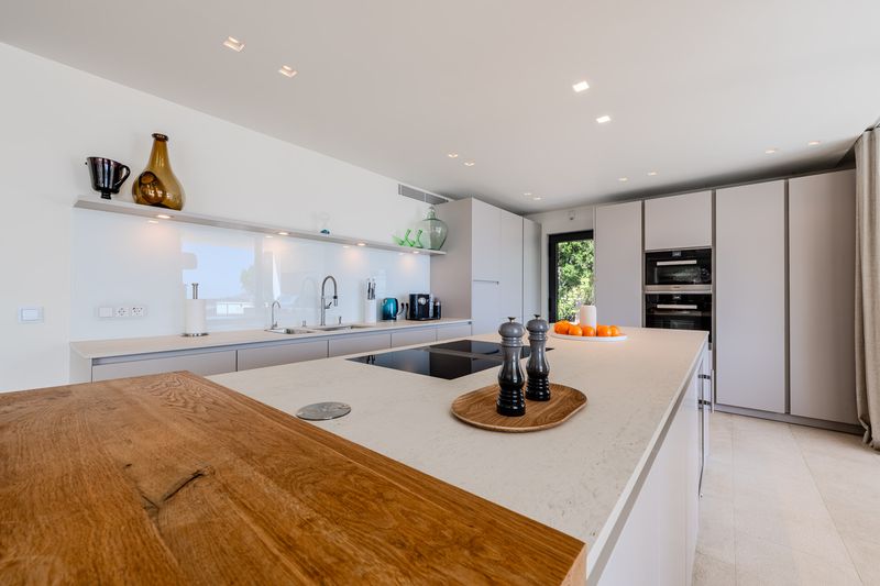 Kitchen island in warm wood