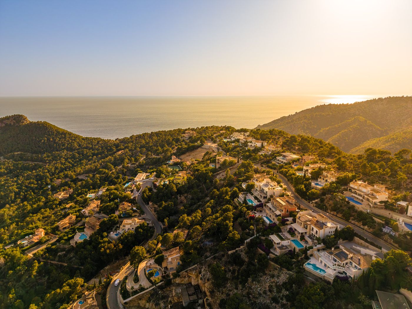 Sunset over the Tramuntana coastline above Port d'Andratx